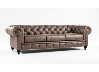 Mens Club Chesterfield Sofa Couch Leder Polster Dreisitzer Braun NEW