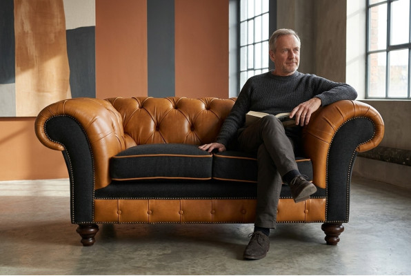 jvmoebel ®  Leder Sofa Couch - Design Polster Zweisitzer Couch Garnitur Braun