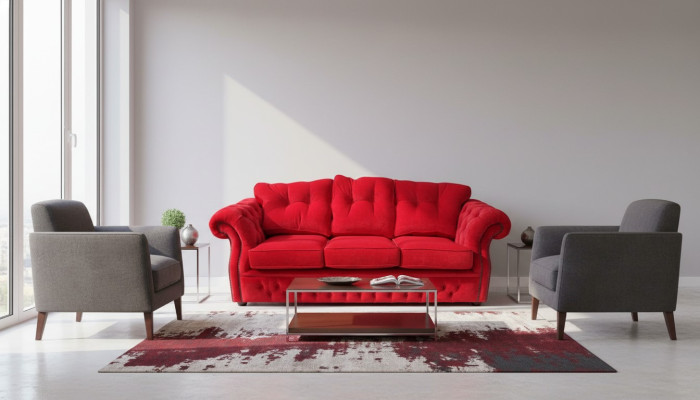 Rote Chesterfield Stoff Polster Dreisitzer Wohnzimmer Couch Design