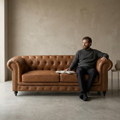 jvmoebel ® - Leder Sofa Couch - Braun Sessel Polster Dreisitzer Couch Garnitur