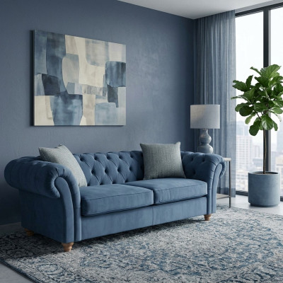 jvmoebel ®  Leder Sofa Couch - Design Polster Zweisitzer Couch Garnitur Blau Neu