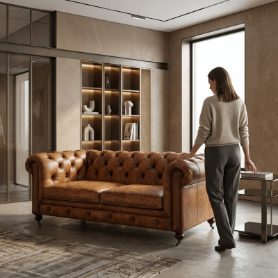 Mens Club Couch  Chesterfield Sofa Leder Polster 2 Sitzer Braun NEW jvmoebel ®