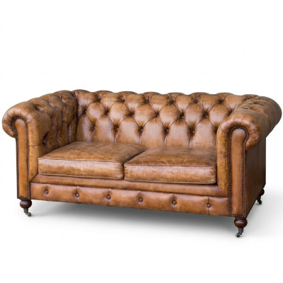 Mens Club Couch  Chesterfield Sofa Leder Polster 2 Sitzer Braun NEW jvmoebel ®