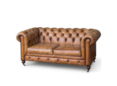 Mens Club Couch  Chesterfield Sofa Leder Polster 2 Sitzer Braun NEW jvmoebel ®