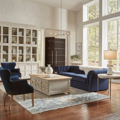 Klassische Wohnzimmer Couch - Blaue Chesterfield Stoff Sofa 3 Sitzer  jvmoebel ®