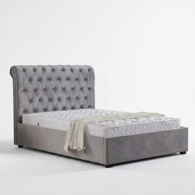 Royales Graues Schlafzimmer Bett Polster Betten Chesterfield Design Textil 