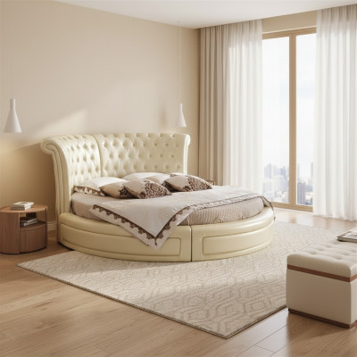 Rundes Bett Chesterfield Designer Rund Schlafzimmer Textil Leder Polster Betten