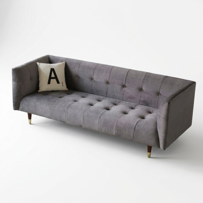 Moderner Grauer Chesterfield 3-Sitzer Luxus Wohnzimmer Couch