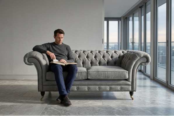 Sofa Couch Polster Design Sitz Sofas Zimmer Möbel Leder 2er Moderne Grau Stoff