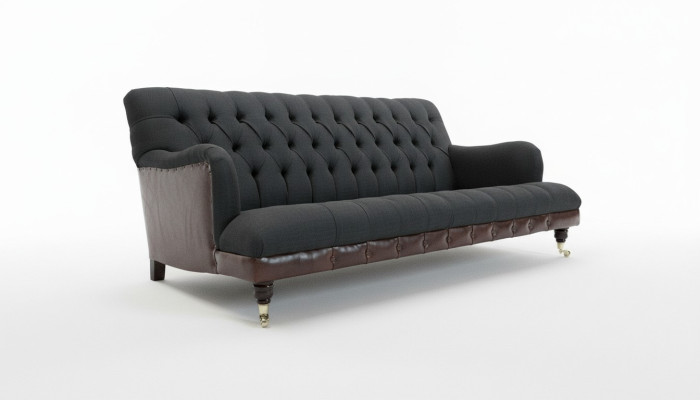 Klassische Chesterfield Couch 3 Sitzer Sofa Couch Samt Leder Blau Design Polster