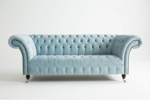 Chesterfield 3 Sitzer Polster Couch Leder Sofa Couchen Textil Modern Stil Blau