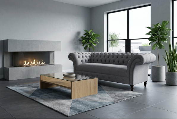 Chesterfield 3 Sitzer Polster Couch Leder Sofa Couchen Textil Modern Stil Stoff