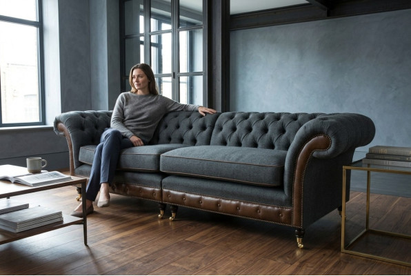 Chesterfield Sofa Couch Polster Sofas Couchen Viersitzer Stoff 265cm Sitzpolster