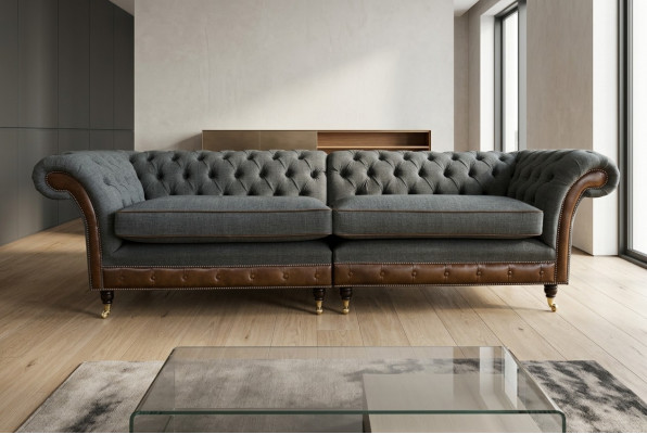 Chesterfield Sofa Couch Polster Sofas Couchen Viersitzer Stoff 265cm Sitzpolster
