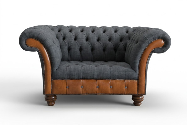 Sessel Couch Polster Sofa Textil Chesterfield Couchen 1,5 Sitzer Einsitzer Grau