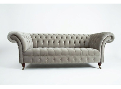 Stilvoller hellgrauer Chesterfield Dreisitzer Luxus Wohnzimmer 3-Sitzer