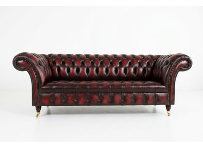 Bordaux Chesterfield Dreisitzer Luxus Wohnzimmer 3-er Couch