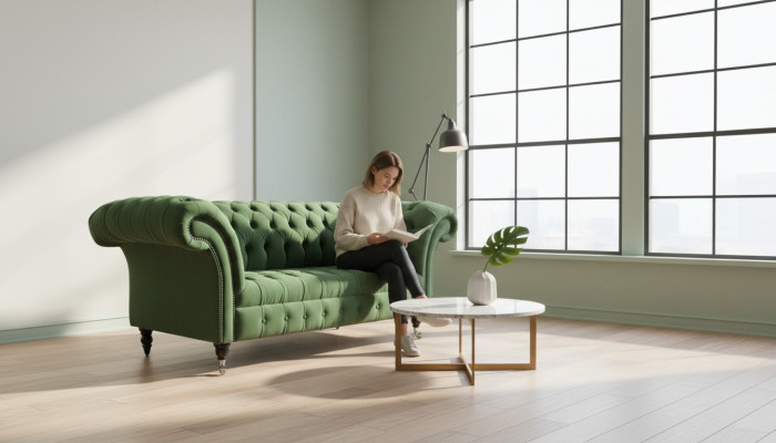 Grüne Chesterfield Textil Couch Zwei Sitzer Polster Sofa 185cm Stoff Leder neu