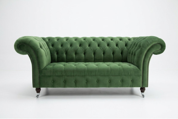 Grüne Chesterfield Textil Couch Zwei Sitzer Polster Sofa 185cm Stoff Leder neu