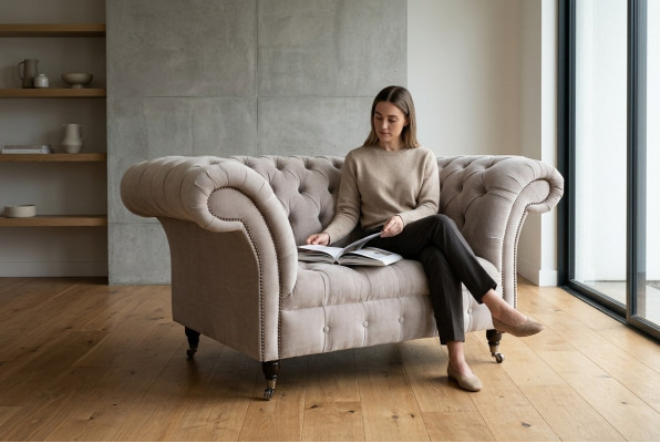 Sofa Chesterfield Sofas Couch Polster Garnitur Stoff Leder 1,5 Sitzer Einsitzer