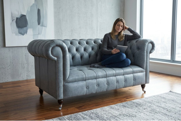 Sofa Chesterfield 2 Sitzer Couch Polster Sitz Textil Stoff Leder Couchen Sofas