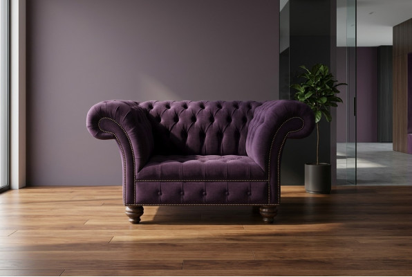 Sessel Chesterfield Design Stoff Couch 1.5 Sitzer Polster Sofas Lounge Samt Lila
