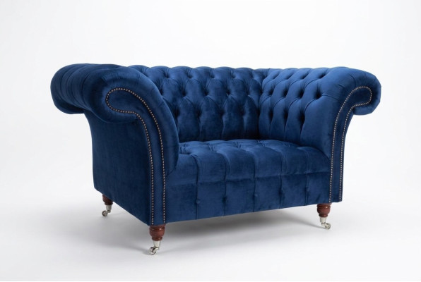 Sessel Couch Polster Sofa Textil Chesterfield Couchen 1,5 Sitzer Einsitzer Blau