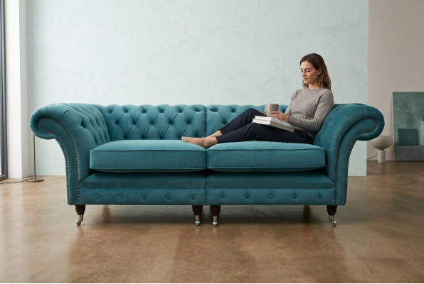 Sofas Chesterfield 3 Sitzer Couch Polster Sitz Textil Stoff Leder Couchen Turkis