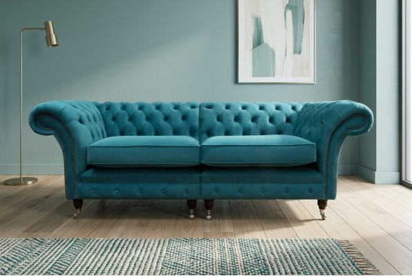 Sofas Chesterfield 3 Sitzer Couch Polster Sitz Textil Stoff Leder Couchen Turkis