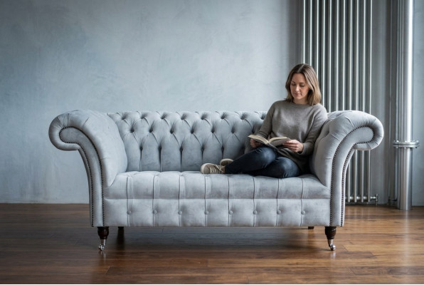 Sofa Chesterfield 2 Sitzer Couch Polster Sitz Textil Stoff Samt Couchen Sofas