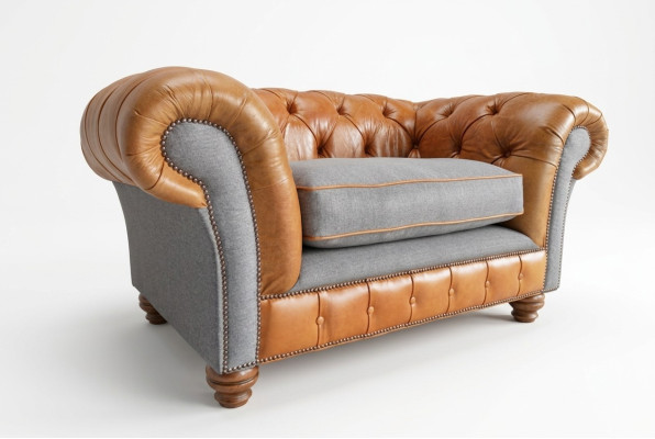 Sessel Polster Möbel Chesterfield Couch Textil Leder Stoff Sofa Einsitzer Braun