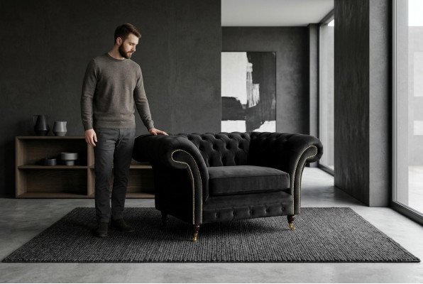 Chesterfield Design Stoff Couch Sessel 1.5 Sitzer Polster Sofas Lounge Neu Club