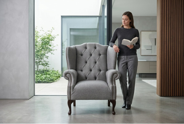 Ohrensessel Chesterfield 1 Sitzer Sessel Textil Leder Polster Fernseh Sofa Couch
