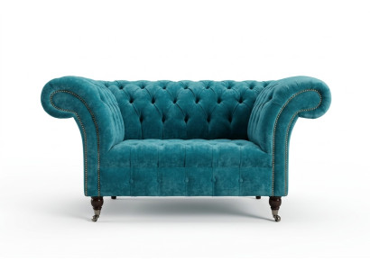 Sessel Chesterfield Design Stoff Couch 1.5 Polster Sofas Lounge Samt Turkis neu