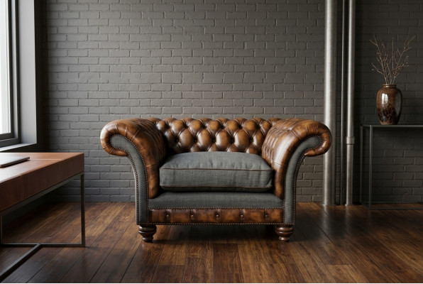 Chesterfield Design Stoff Couch Sessel 1.5 Sitzer Polster Sofas Lounge Neu Club