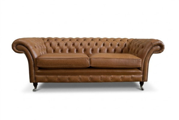 Sofa 3 Sitzer Couch Chesterfield Polster Sitz Garnitur Leder Braun Textil