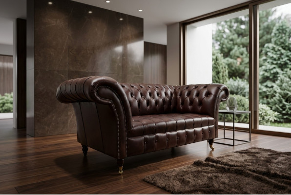Klassische Polster Möbel Chesterfield Braun Couch Textil Leder Stoff Sofa Sitzer
