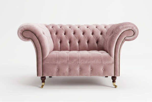 Sessel Polster Möbel Chesterfield Rosa Couch Textil Leder Stoff Sofa Einsitzer