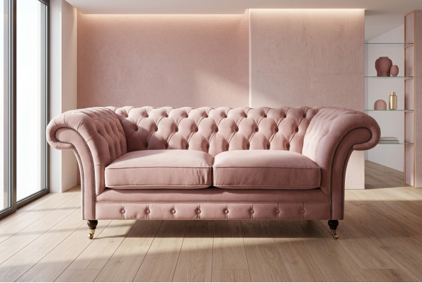 Klassische Polster Möbel Chesterfield Couch Textil Leder Stoff Samt Zweisitzer