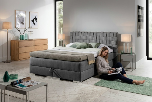 Bett Design Luxus Hotel Betten 200x200cm Boxspringbett Textil Grau 200x200cm neu