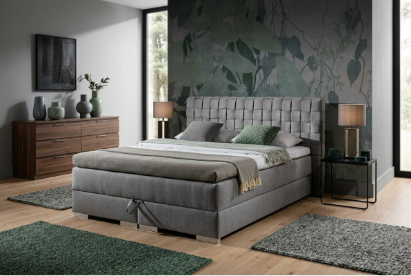 Bett Design Luxus Hotel Betten 200x200cm Boxspringbett Textil Grau 200x200cm neu