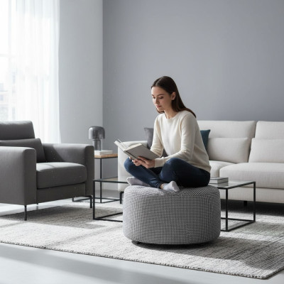 Runde Hocker Design Polster Fußhocker Ottomane Sitz Textil Chaise Lounge Pufa
