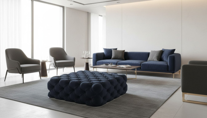 Klassischer Chesterfield Design Luxus Hocker Textil Fußhocker Ottomane 120x120