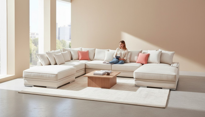Luxury Textil Modern Desing Ecksofa in U-Form Wohnlandschaft Polsterecke Neu
