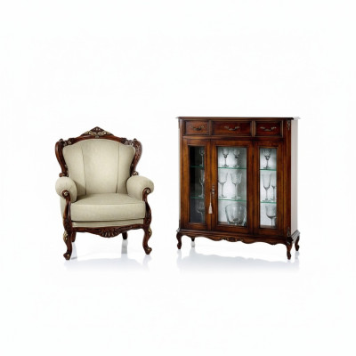 Möbel Stil Barock Holz Kommode Schrank Vitrine Möbel Luxus Sessel