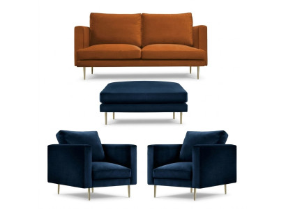 Sofagarnitur Orange Hocker Sessel Kreative Möbel Textil Stoff Wohnzimmer