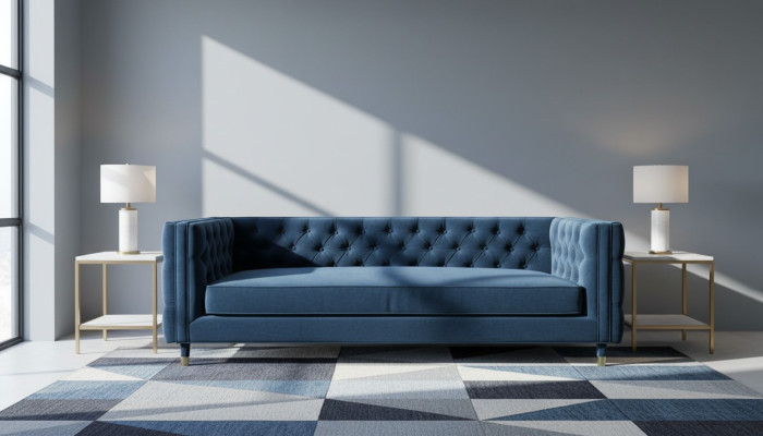 Luxus Blaue Chesterfield Samt Dreisitzer Polster Möbel Hotel Wohnzimmer Praxis