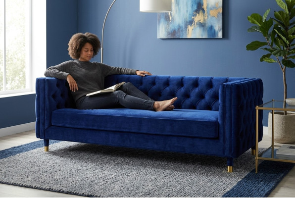 Blaues Sofa Chesterfield Big Designer 4-Sitzer Neu Textil Stoff Couchen 