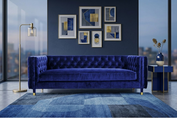 Blaues Sofa Chesterfield Big Designer 4-Sitzer Neu Textil Stoff Couchen 