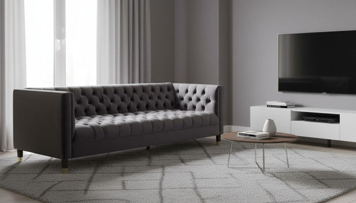 Anthrazit Chesterfield Sofa Kreative Möbel 4-Sitzer Sofas Textil Couchen